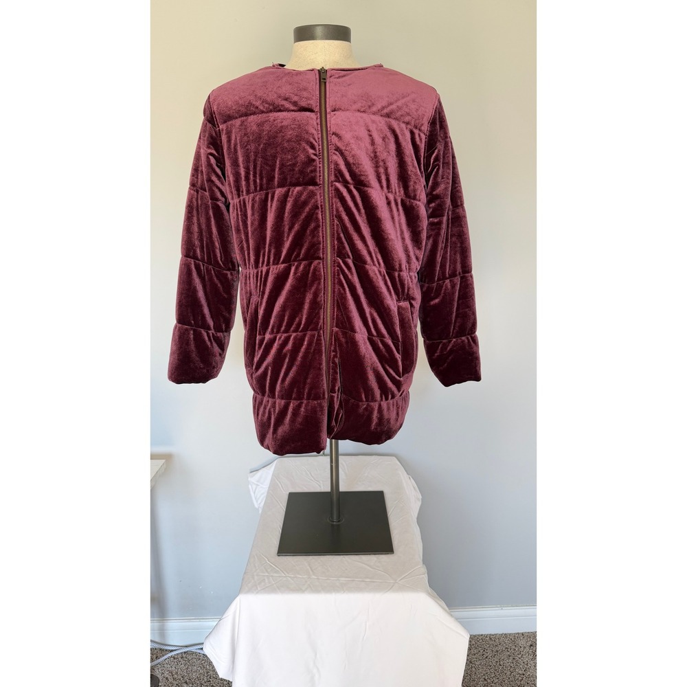 Who What Wear Velvet Quilted Puffer Jacket Plum Burgundy Wine Oversized Coat M